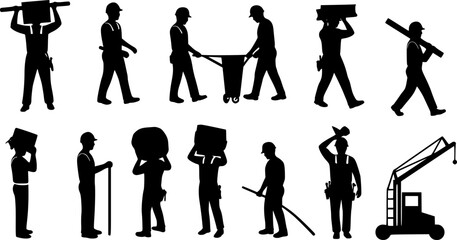 Obraz premium Construction workers vector silhouettes