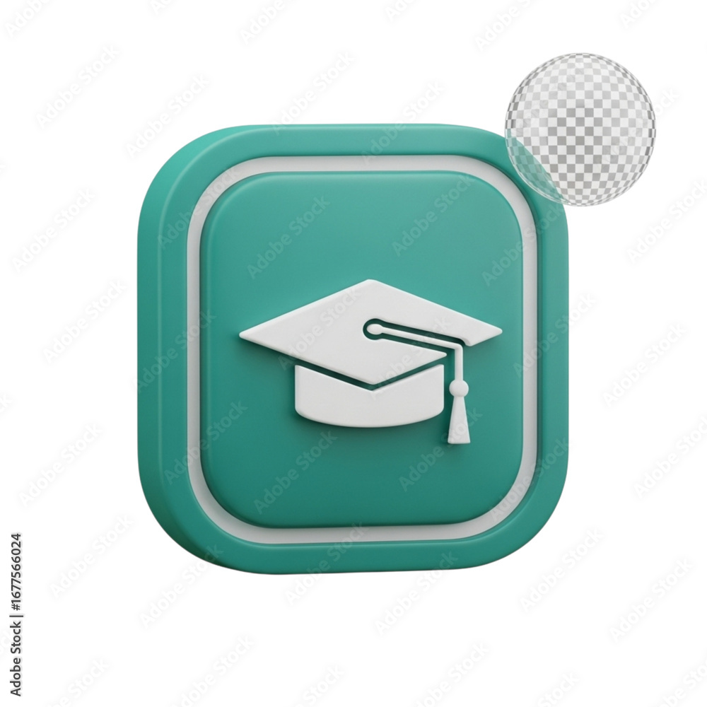 Poster 3d icon of 3d render of a graduation cap icon isolated on transparent background