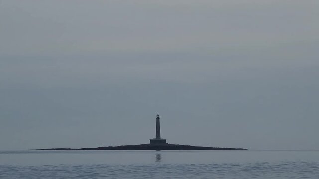 Isolated Beacon Structure on Small Land Mass Rendered in Simple Cartographic Style for Minimalist Horizontal Banner
