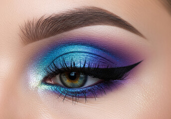 Eye with vibrant makeup close-up