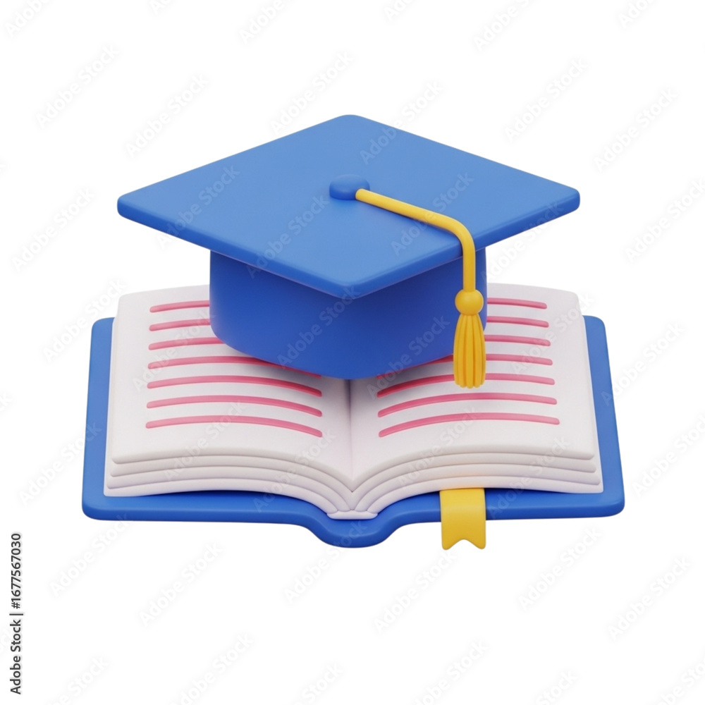 Poster 3d icon of graduation cap on open book representing education isolated on transparent background