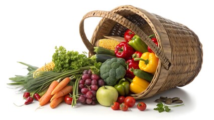 a rustic woven basket tipped on its side  overflow