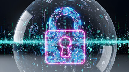 Digital lock secured by futuristic technology and data streams