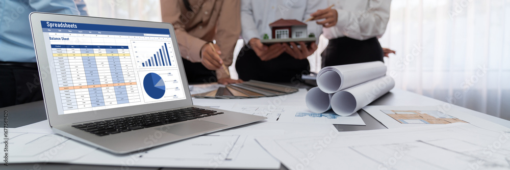 Poster spreadsheet document information financial startup concept. data and graphs in spreadsheet documents