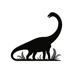 Brontosaurus Silhouette Vector Illustration Black Graphic Design Prehistoric Animals Wildlife Art Long Neck Dinosaur Silhouette