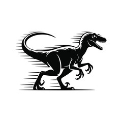 Velociraptor Silhouette Illustration Black Vector: Agile Predator Running, Detailed Outline of a Prehistoric Carnivore, Isolated Design