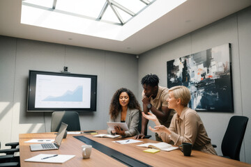 Fototapeta premium A group of people sitting around a conference table