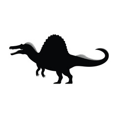 Spinosaurus Silhouette Vector Illustration Black and White Graphic Design of a Prehistoric Dinosaur Isolated on White