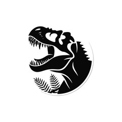 Tyrannosaurus Rex Silhouette Illustration Black Vector Design with Ferns A Prehistoric Scene with a Dominant Predator and Lush Vegetation