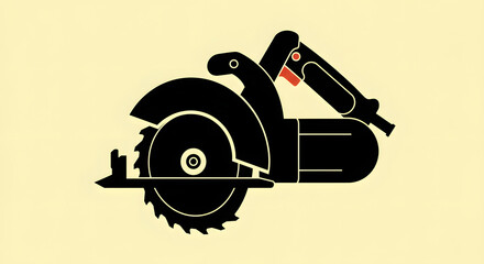 Circular Saw Black Graphic on Cream Background for Industrial Design