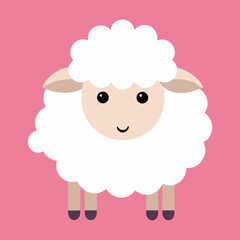 Cute Icon of Sheep with Fluffy Wool Farm Cartoon Vector