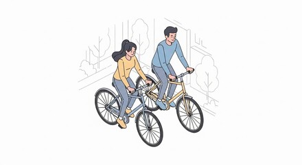 Obraz premium Young couple enjoying a scenic bike ride together through a tree-lined park on a sunny day.