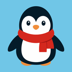 Fototapeta premium Cute Icon of Penguin Wearing Scarf Winter Cartoon Vector