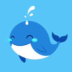 Obraz premium Cute Icon of Smiling Whale with Water Splash Sea Life Vector