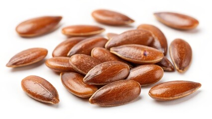 Obraz premium Brown Seeds on White Background Ideal for Healthy Lifestyle Themes