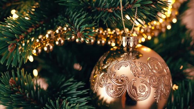 Christmas tree ornamentation utilized as background design element gold