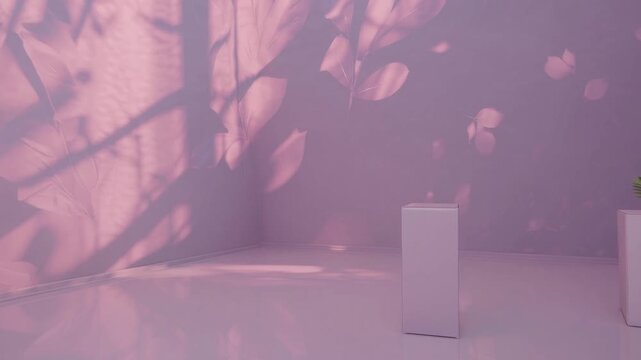 three-dimensional gradient pastel-colored studio backdrop for products, featuring abstract floral overlay and surface for beauty item mockups