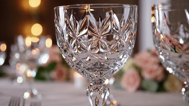 Glassware and Goblets on the Table Setting for Wedding Reception Table
