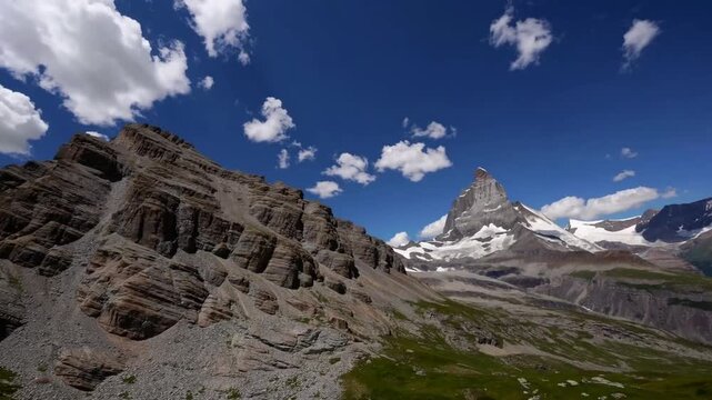breathtaking view of the iconic and majestic Matterhorn mountain peak on clear and sunny summer day