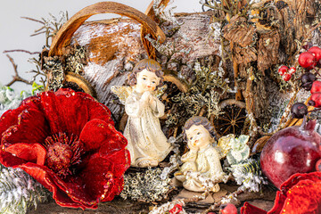 Christmas tree table handmade arrangement mini decoration for new year artificial on white background isolated