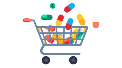 Buy medicine online pharmacy shopping for prescription drugs and healthcare products with shopping cart concept