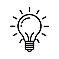 Outline Icon of Light Bulb with Rays Idea Vector Illustration