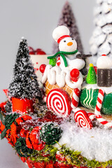 Christmas tree table handmade arrangement mini decoration for new year artificial on white background isolated