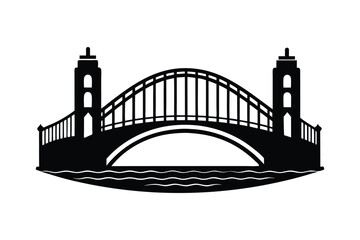Bridge harbour silhouette vector art illustration