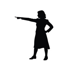 Silhouette of assertive woman in a suit pointing forward, symbolizing leadership and direction, a woman pointing silhouette vector illustration