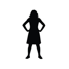 Silhouette of a confident woman standing with hands on her hips in black, a woman standing silhouette vector illustration