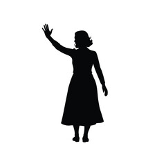 Silhouette of a woman in vintage attire waving her hand hello, a woman waving silhouette vector illustration