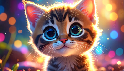 Illustration of a 3D cute adorable cat cartoon