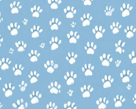 Minimalist flat illustration stylized animal paw print pattern on blue