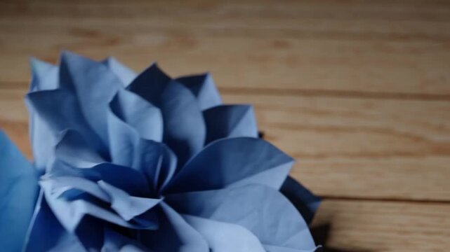 Artisanal Crafted Floral Decoration from Colored Paper in Shade of Blue