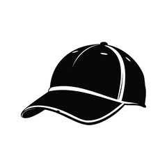 Monochrome baseball cap illustration with classic curved brim and adjustable back, baseball cap silhouette vector illustration