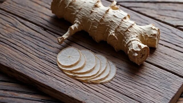 Recently harvested ginseng root and its dehydrated cut pieces