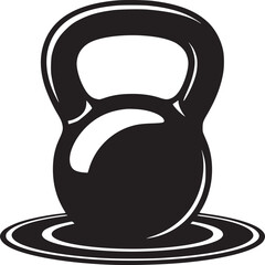 Illustration of a black kettlebell with a handle on a circular base against a white background