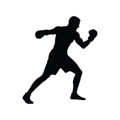 Silhouette of a boxer in mid punch showing power and agility stance, boxer practicing footwork drills silhouette vector illustration