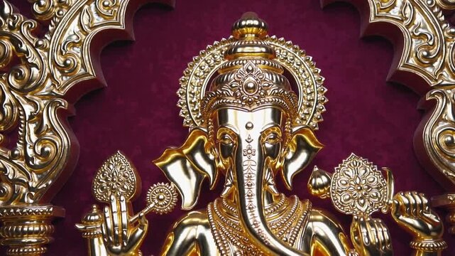 religious statue or of the Hindu deity Lord Ganesh, the god of beginnings, crafted in gold