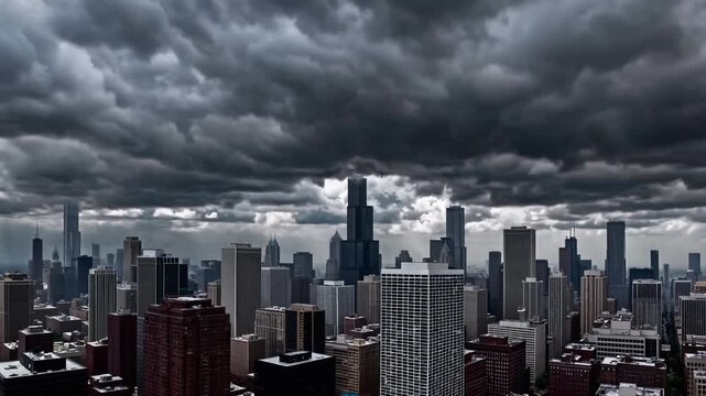 Metropolitan Chicago City Center Obscured by Rain Clouds and Overcast Weather Conditions The Clouds Were Very Heavy and Overwhelming
