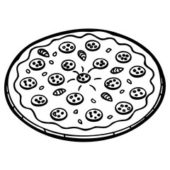 Handdrawn cartoon pizza with various toppings