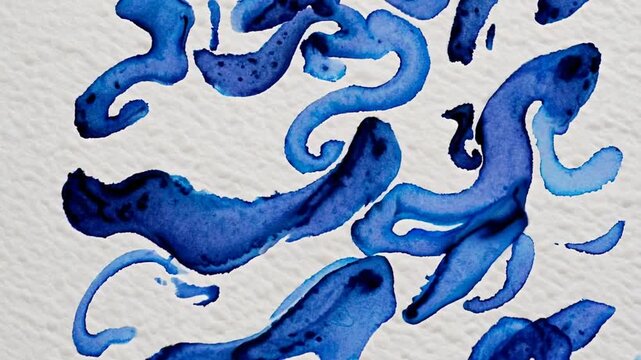 Artistic Blue Watercolor Brushstroke Textural Pattern on Plain White Background Surface Blue