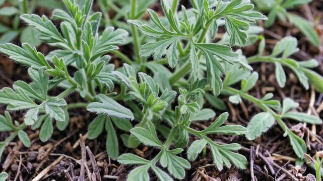 low-growing, typically spreading, hairy plant with oval-triangular, toothed leaves and small blue flowers