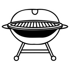 Black and white illustration of a round charcoal grill