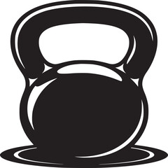 A striking monochrome image of a kettlebell centered on a plain white background with a simple design