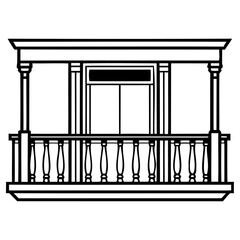 Classic architectural balcony design with columns and balustrade, black and white line art