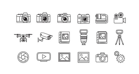 Camera line art icon bundle illustration