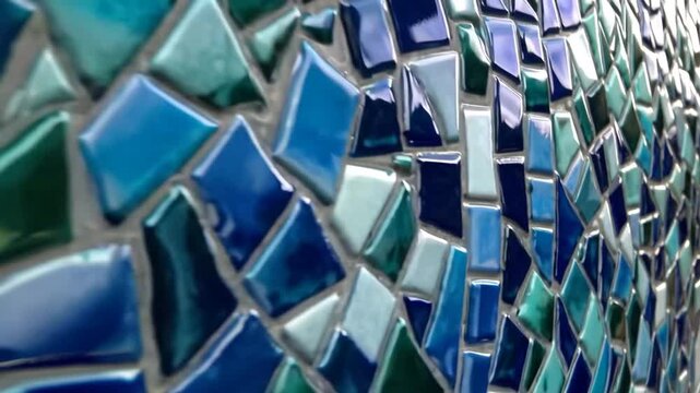 wall covered in blue and green colored tiles creating textured background