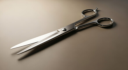 Obraz premium A pair of silver scissors on a neutral surface