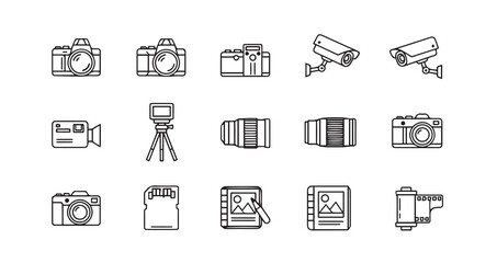 Camera line art icon bundle illustration